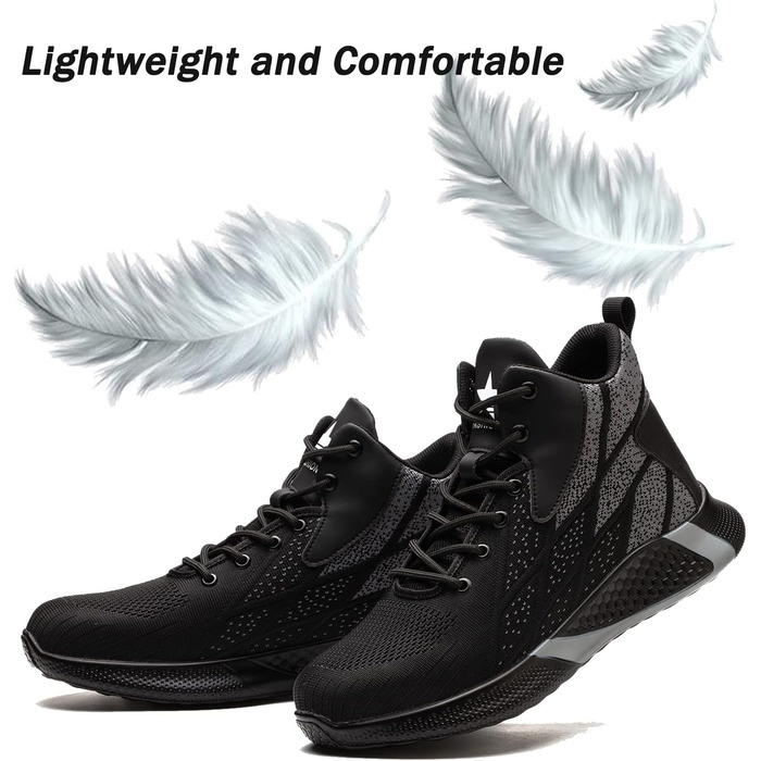 Черевики безпеки легкі чоловічі/жіночі робочі з металевим капом дихаючі антиковзкі черевики з металевим капом 35-48 EU (48 EU, Чорний)