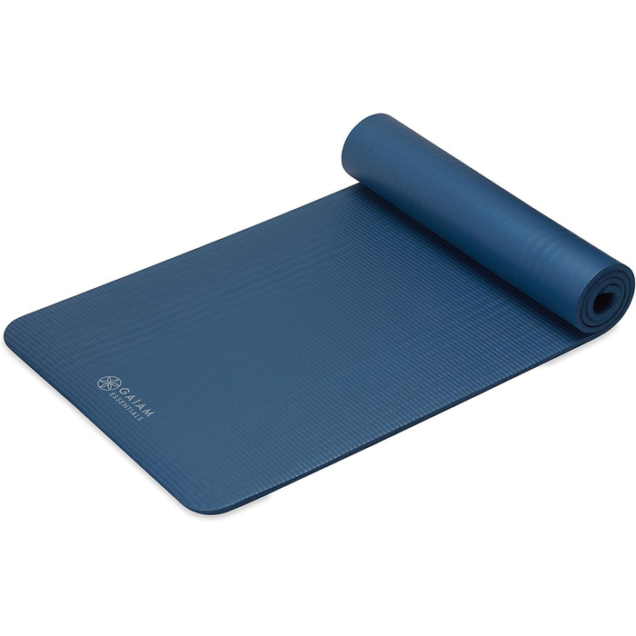 Yogamat Gaiam Essentials товстий 1 см, синій (183x61 см) для йоги та фітнесу з ременем
