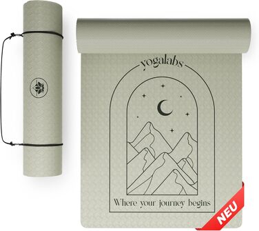 YOGALABS® Преміум йога-мат для фітнесу та пілатесу з екологічного TPE 185x60x0,6 см, нековзкий, без шкідливих речовин, дизайн Boho Mountains