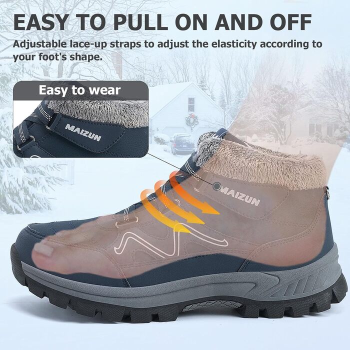 Чоловічі зимові черевики, теплі, з хутровою підкладкою, легкі, водостійкі, зручні, до щиколотки, для хайкінгу (39.5 EU, Синій)