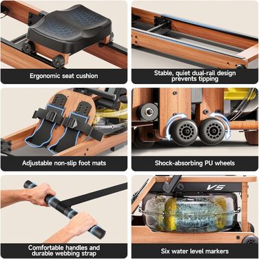 Магнітний тренажер для греблі YPOO для дому: 16 рівнів навантаження, складаний, з LCD-дисплеєм та подвійними напрямними, витримує до 158 кг