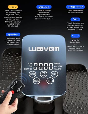 Еліптичний тренажер під стіл, тихий, моторний тренажер для ніг з інтелектуальним пультом керування, 12 швидкостей, ручні програми, Auto/3 автоматичні програми, LCD-дисплей