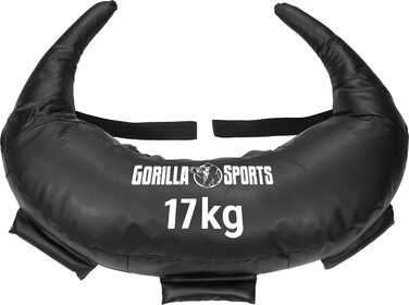 Gorilla Sports Болгарський мішок 17 кг, 5 ручок, штучна шкіра, чорний – для кросфіту, фітнесу та силових тренувань