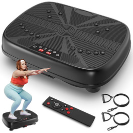 Вібраційна платформа для дому, 99 рівнів інтенсивності + 10 програм тренувань, пристрій для тренування всього тіла для нарощування м'язів та спалювання жиру, в комплекті з 2 фітнес-гумками (зелений/чорний)