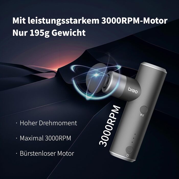 Масажний пістолет Breo S1 Mini, 0.19 кг, 4 рівня, 4 насадки, ультратихий, довгий час роботи, USB-C акумулятор