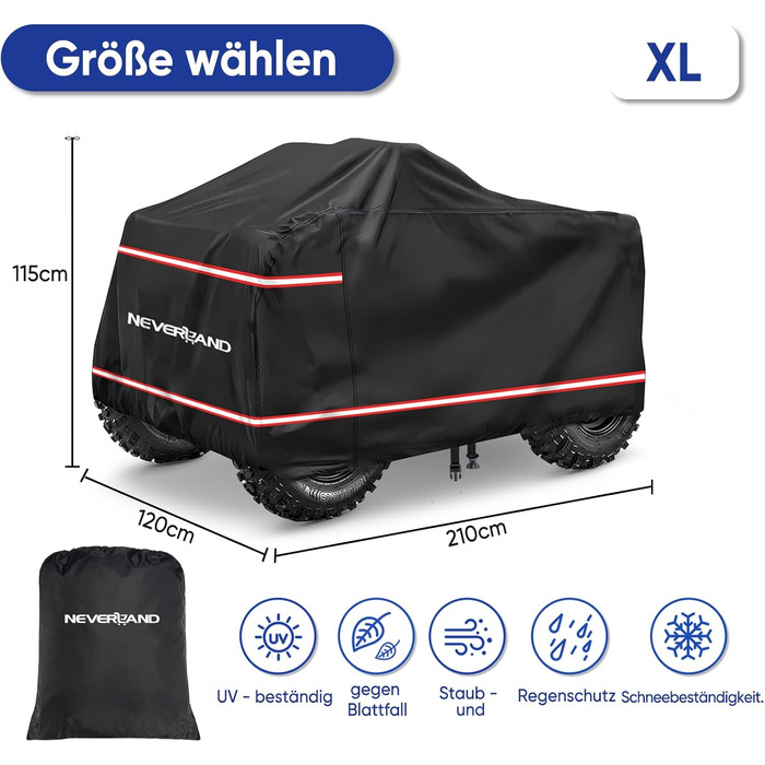 Покривало для квадроцикла NEVERLAND XXXL 256x110x120 см - захист від бруду, сонця, дощу та зимових умов. Оксфорд 210D, оранжевий, з фосфоресцентним покриттям.