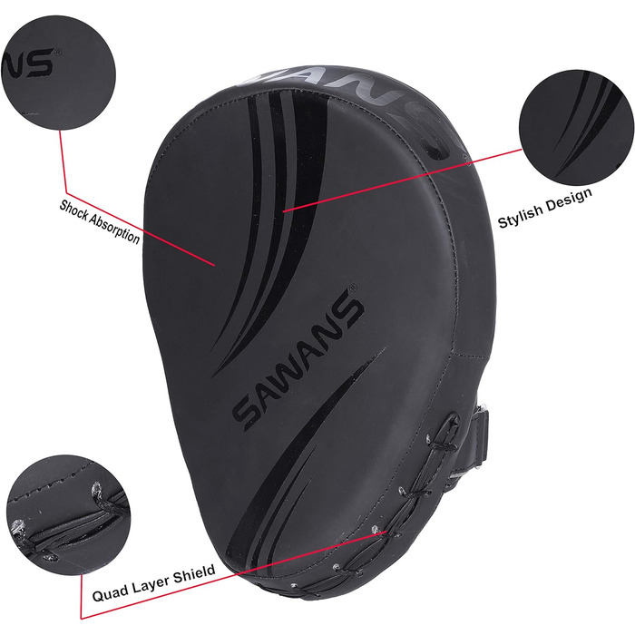 SAWANS® Box Fokus Pads з гаками та рукавичками для удару, штучна шкіра, кікбоксинг, MMA, вигнута рука, щит для ударів, цільові подушки, бойовий спорт, тренування Муай-Тай (матова чорна)