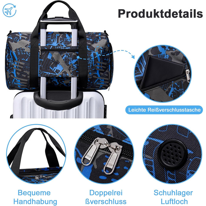 Спортивна сумка для дітей з відділенням для взуття та мокрих речей. Дитяча пляжна сумка для хлопчиків та дівчаток. Сумка для плавання, подорожей, фітнесу (Принц Graffiti Blue)