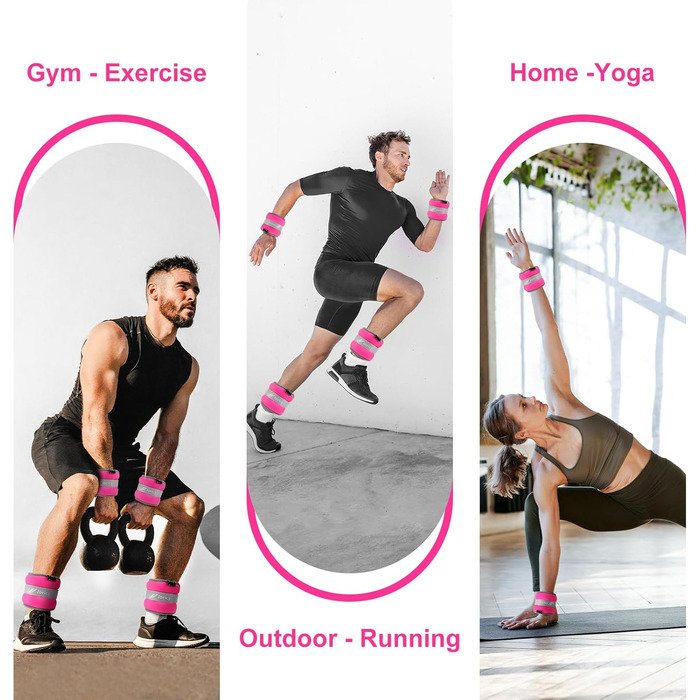 Ваги на ногу/зап'ястя для фітнесу, 1-10 кг, 1 пара, рожево-рожевий