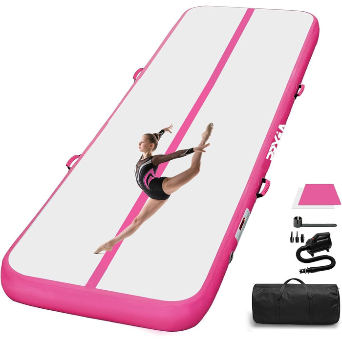 Гімнастична мат Air Matte Track 3M/4M/5M/6M, килимок для акробатики та гімнастики 10/20см заввишки з повним аксесуаром, надувний килимок для дому та вулиці, йога, м'ятно-зелений/чорний (Рожевий Air Mat, 300*100*20см)