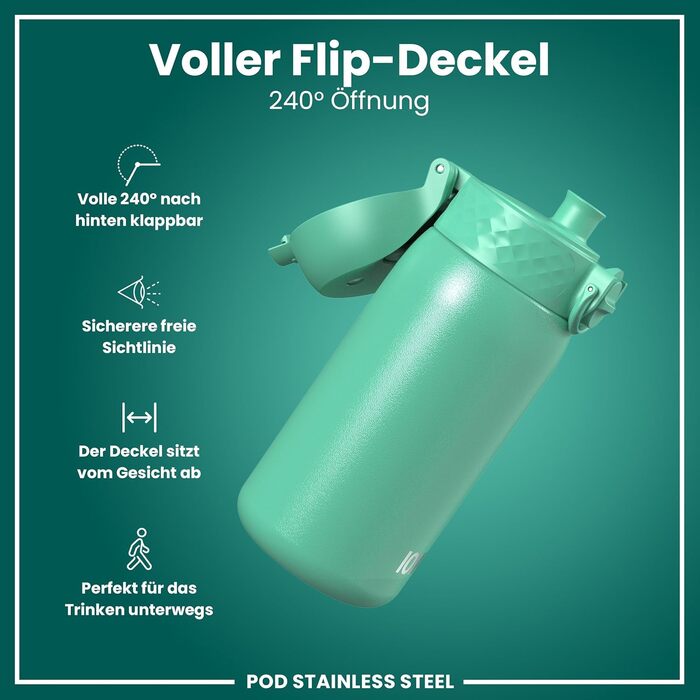 Дитяча пляшка для напоїв ion8 Evo Petrol, 400 мл, неізольована, з клапаном, не протікає, з ручкою, легко миється