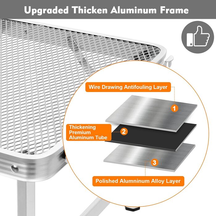 Складаний туристичний столик EASTSTORM 60x40 см з металевою сіткою, 2 рівня висоти, для кемпінгу та відпочинку на природі