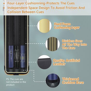 Сумка для переноски більярду на 3 кийки та 5 насадок (3 кийки, 5 насадок) - чорний колір з жовтими вставками