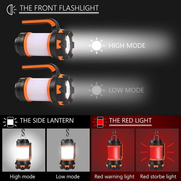 LED кемпінговий ліхтар Flintronic 1000 люмен, перезаряджуваний, 6 режимів, водонепроникний, powerbank 3600mAh, для кемпінгу, риболовлі, полювання, помаранчевий