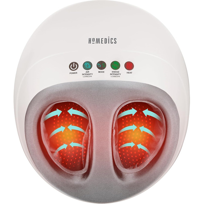 HoMedics Шиацу масажер для ніг з підігрівом, функцією розминання та повітряною компресією, для зняття болю при плантарному фасціїті, антивтомний, 3 рівні інтенсивності