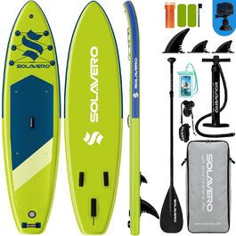 SUP дошка Solavero надувна з веслом та аксесуарами, 323x83x15 см, до 200 кг, блакитно-зелена, для початківців та сім'ї