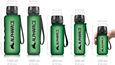 Спортивна пляшка Alphapace: 350/500/650/1000/1500 мл, без BPA, з фільтром для фруктів, для спорту, вело та активного відпочинку (темно-зелений, 350 мл)