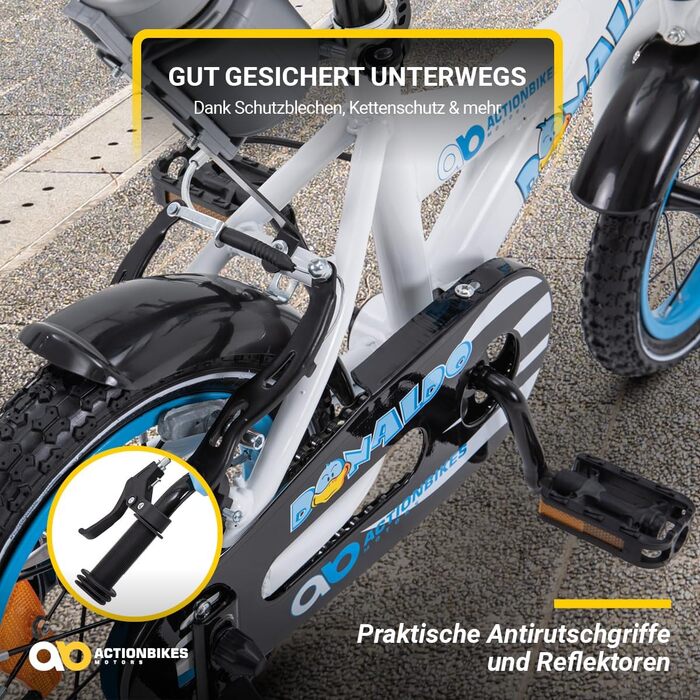 Дитячий велосипед Actionbikes 12/16/20 дюймів, V-Brake, для хлопчиків і дівчаток, з крилами, від 2 до 9 років