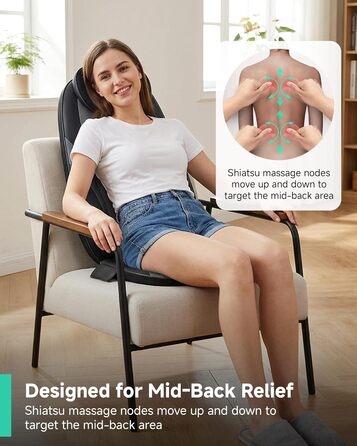 Масажне сидіння Snailax з функцією шиацу для шиї та плечей, масажер спини з підігрівом та вібрацією, крісло-масажер, подарунок для чоловіків та жінок