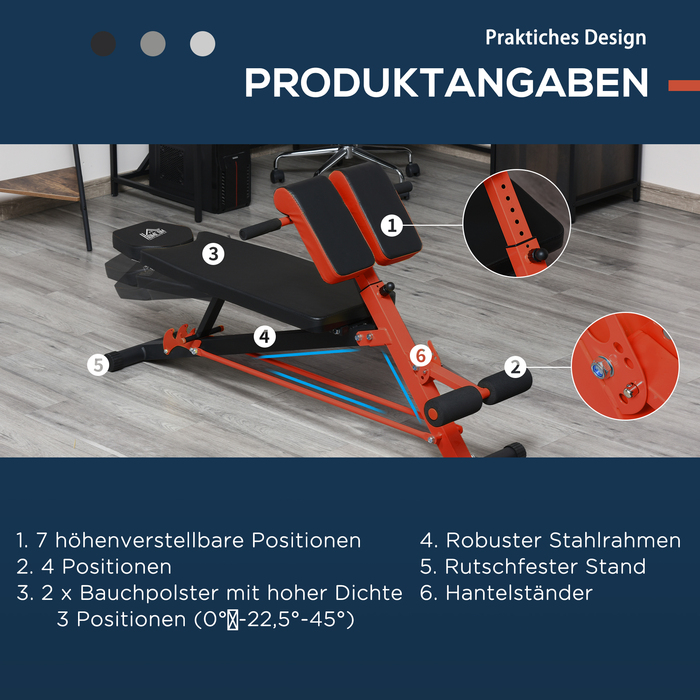 HOMCOM Multi Weight Bench Регульована похила лава для фітнесу Тренажер для живота чорний 64 x 146 x 73.5-85 см для ефективного тренування