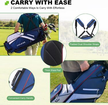 Гольф-сумка MAZEL з 6-ма перегородками, 7 водонепроникними кишенями, великим об'ємом, водонепроникним матеріалом та посиленим підпоясним ременем, легка, синього кольору