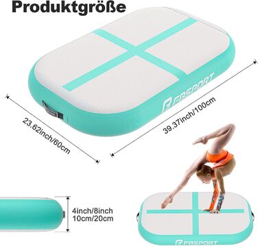 FBSPORT Килимок для гімнастики та йоги, 60x100x20 см, зелений, з насосом та сумкою