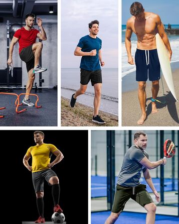 Набір чоловічих спортивних шортів NY Threads (5 шт), швидкосохнучі, легкі, для бігу, фітнесу та тренувань, вільний крій, з кишенями (M, чорний, темно-синій, темно-сірий, армійський зелений)