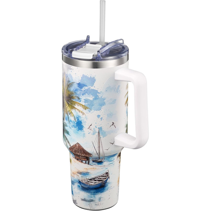 Фляга для води THILY з нержавіючої сталі з кришкою та трубочкою, 1.2 л, подвійні стінки, спортивна, широка горловина, зберігає холод/гаряче, колір Лаванда