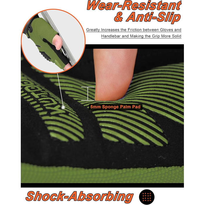 Велосипедні рукавички KUTOOK MTB для катання літом. Рукавички з захистом долоні 5 мм, сенсорний екран, дихаючі. Розмір M, колір зелений
