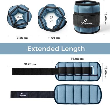 Штанги на щиколотки Sportneer регульовані: 1 пара 0,9/1,8/2,7/3,6/4,5 кг. Підходять для жінок та чоловіків, фітнесу, тренувань, ходьби, бігу. 2,2 кг на щиколотку, 4,5 кг пара (Блукаючий синій)