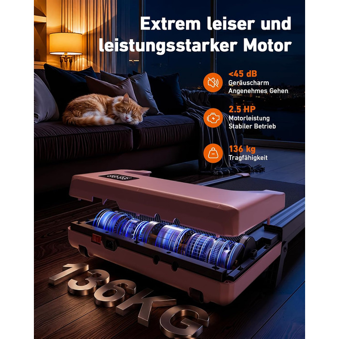 Бігова доріжка DeerRun Walking Pad з нахилом 6% для дому та офісу, компактний тренажер під стіл з LED-дисплеєм, керуванням через додаток та пультом, макс. навантаження 136 кг (Персиковий рожевий)