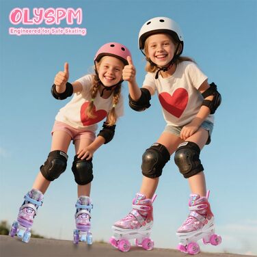 Роликові ковзани для дівчаток Rollkate Kid з блискучими сердечками та світлодіодами, регульовані 4 рази, ідеальні для початківців, подарунок на день народження або Різдво (рожеві)