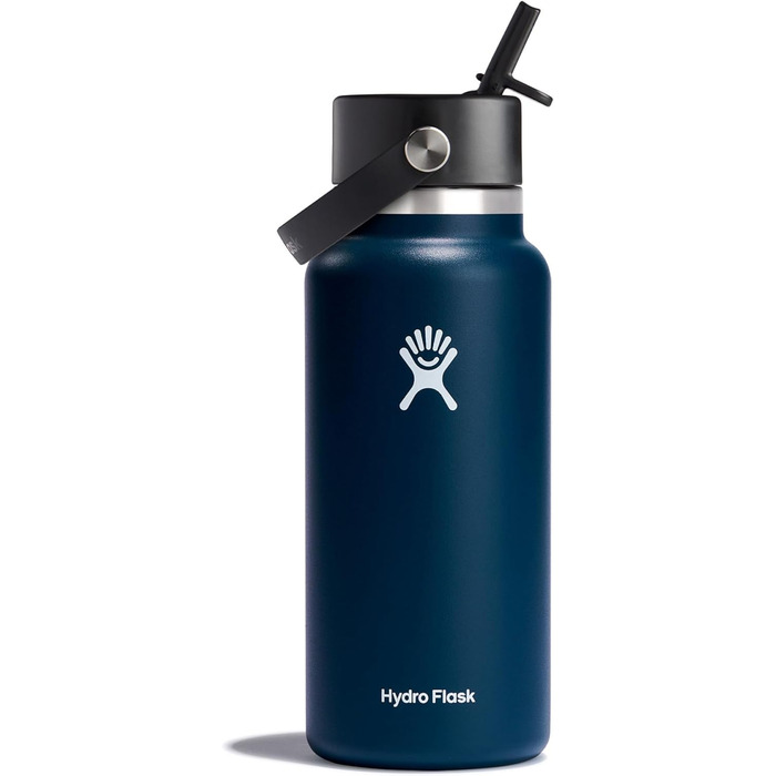 Термобутилка HYDRO FLASK 946 мл з трубочкою, вакуумна нержавіюча пляшка, індиго, герметична кришка