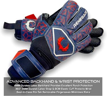 Воротарські рукавички Renegade GK Triton Microbe-Guard (розміри 5-11, 3 моделі, рівень 2) Pro-Tek, Super Grip 3.5+3мм, для твердого покриття, дорослі/підлітки/діти, Octane Roll Cut 7