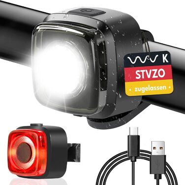 Велосипедні ліхтарі SPGOOD: комплект переднього та заднього ліхтаря, USB-C, водонепроникні (IPX5), сертифіковані StVZO