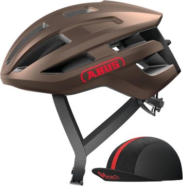 Велосипедний шолом ABUS PowerDome ACE з кепкою, легкий, з вентиляцією, для дорослих, італійський, коричневий (металік), розмір L (57-61 см)