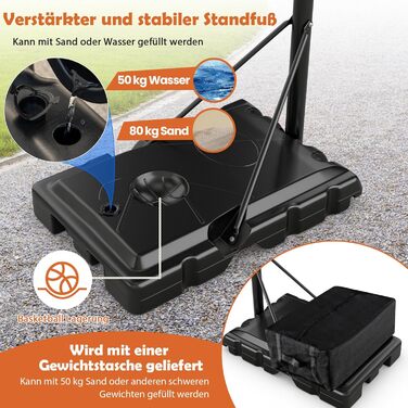 Баскетбольне кільце Gymax вуличне, регульована висота 204-358 см, стійка на колесах, з утяжеленою основою, для підлітків та дорослих 236-305 см