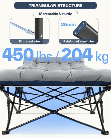 Розкладне ліжко Sportneer з матрацом: для кемпінгу, відпочинку на природі та дому (200x81x47 см, сірий)