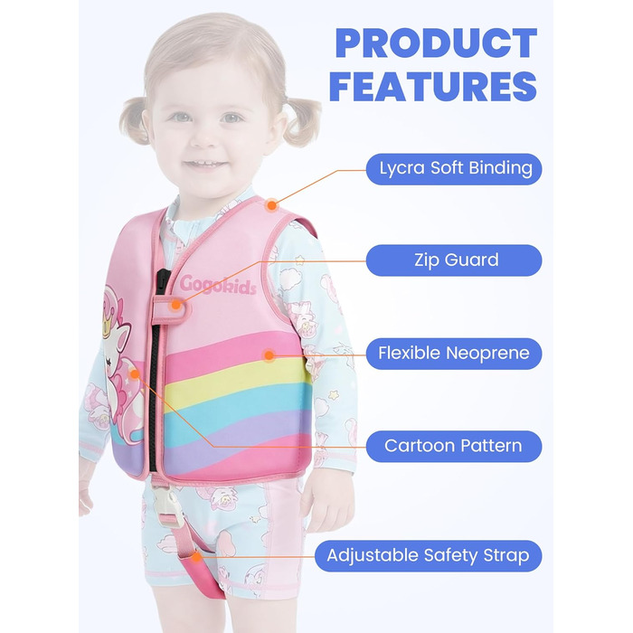 Спасальний жилет для плавання Gogokids 15-30 кг, для навчання плаванню, рожевий S (1-3 роки)