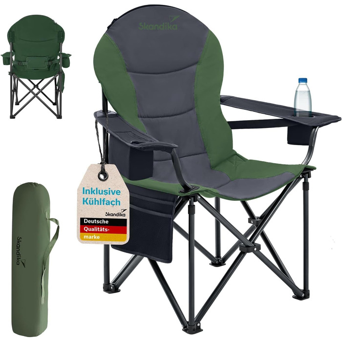 Сккандика Relax Comfort: Зручний складаний стілець для кемпінгу з підстаканником та охолоджувальним відділенням, до 160 кг, зелено-сірий