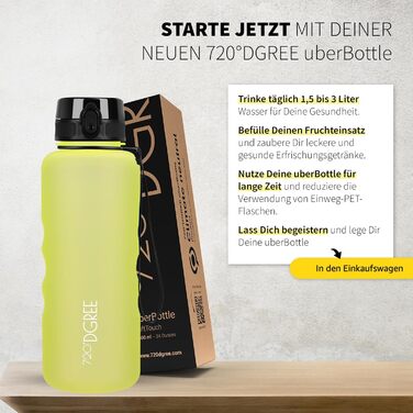 Пляшка спортивна 720°DGREE 'uberBottle' з ситечком, 1.5 л, жовта (лимонна) - BPA-Free, для спорту, школи, фітнесу, дітей, велосипеда, прогулянок, Tritan