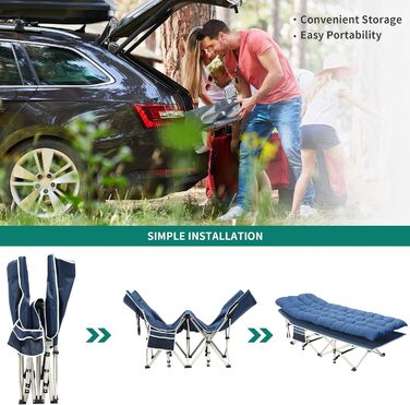 Розкладне ліжко для кемпінгу YITAHOME для дорослих з матрацом, міцне, надійне, для відпочинку на природі, блакитне