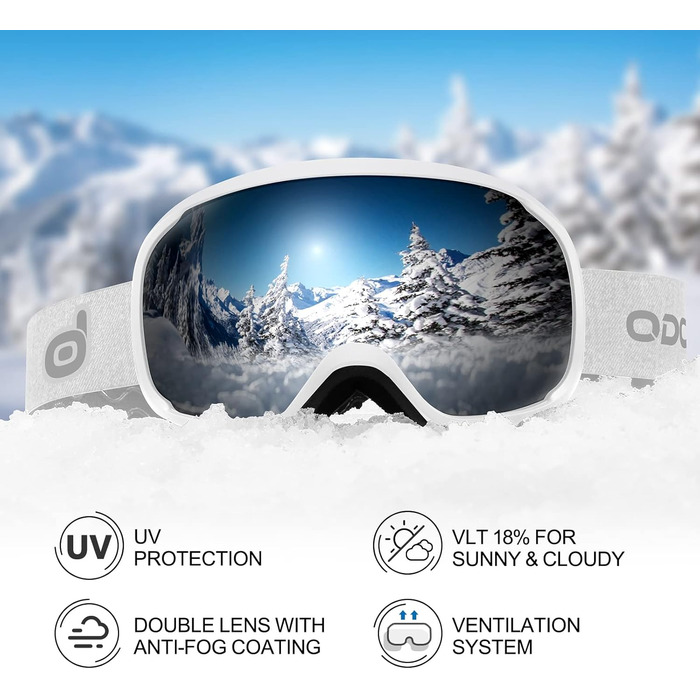 Шолом для лижного спорту та сноуборду Odoland з маскою, білий, регульований, 57-59 см