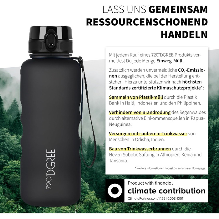 Спортивна пляшка 720°DGREE 'uberBottle' 1.5л з контейнером для фруктів - Tritan, BPA-Free, чорний Softtouch | Для фітнесу, занять спортом, подорожей
