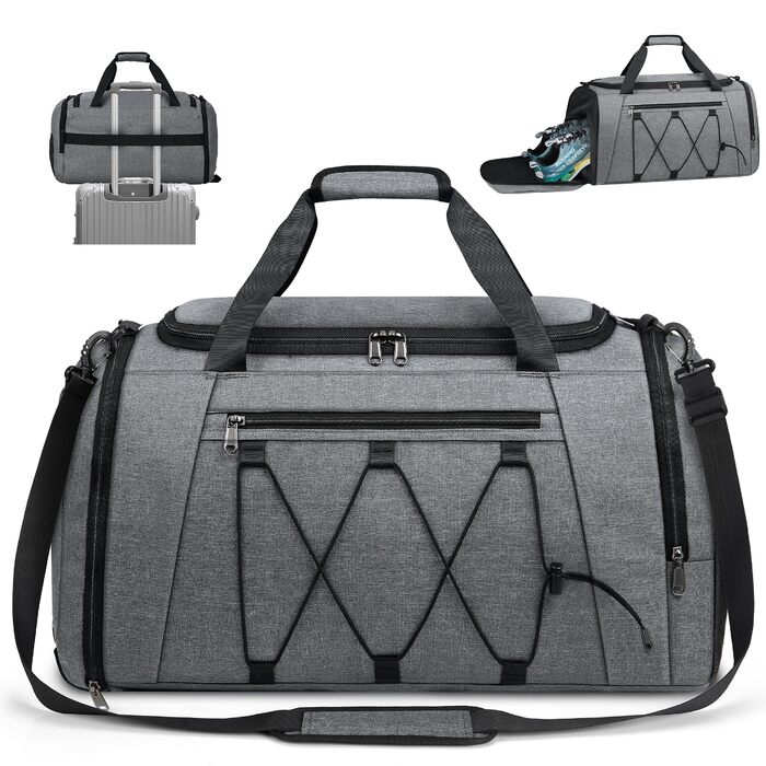 Спортивна сумка NUBILY для чоловіків та жінок 55Л, водонепроникна сумка для залу, плавання та подорожей з відділенням для взуття та мокрих речей, сіра