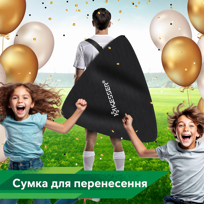 Дитячі футбольні ворота KESSER, складні, 2 шт, з фібровими стійками, сіткою, для вулиці та дому, з сумкою, конусами, насосом, мішенню, чорні