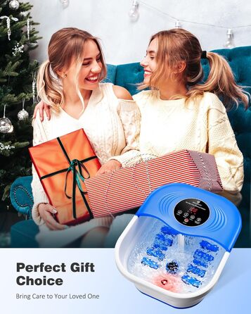 Ванночка для ніг з масажем та підігрівом, таймером – складана ванночка з бульбашками та пемзою, масажер для ніг з водою та 8 роликів – ідеальний подарунок (Блакитний)