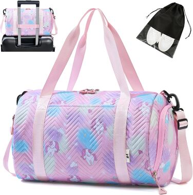 Спортивна сумка для дівчаток з єдинорогом, водонепроникна сумка для плавання з відділенням для взуття та мокрих речей, маленька дамська сумочка, спортивна сумка для подорожей, фітнесу, школи, плавання, рожева