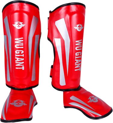 Захисники гомілки UAY Thai з захистом кісточки, унісекс, для кікбоксингу, муай-тай та інших видів єдиноборств (червоний, L)