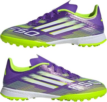 Дитячі футбольні бутси adidas F50 League Turf для штучного покриття, розмір 35 EU, фіолетовий, білий, лимонний